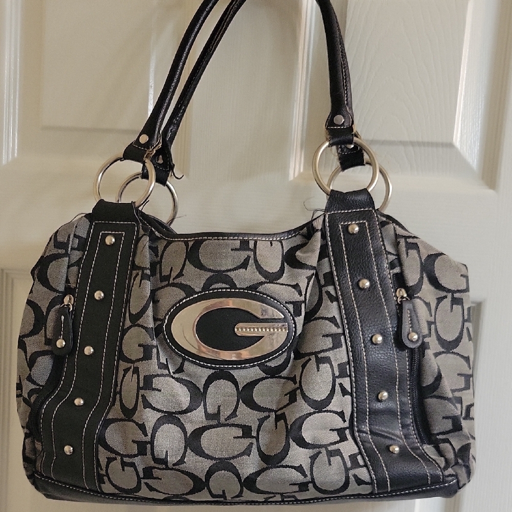 G by Guess Black and Gray Shoulder Bag with Signature Design